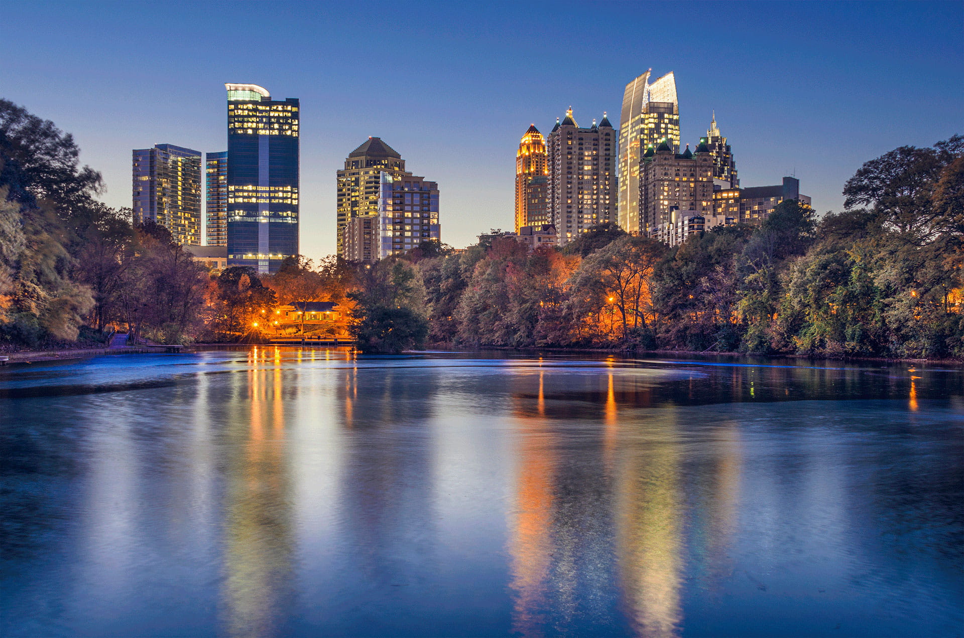 Lakefront Atlanta cityscape